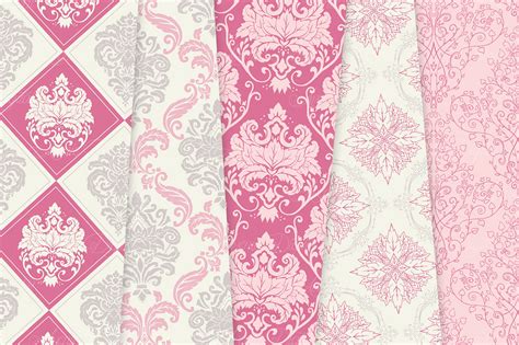 Hot Pink Damask Patterns Seamless Digital Papers Bundle