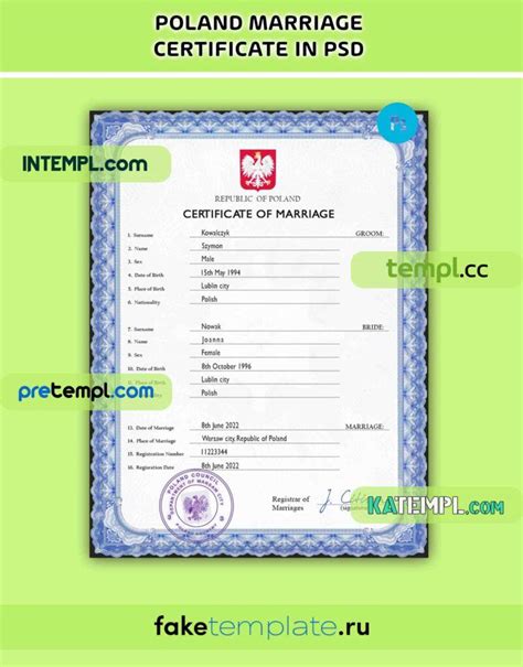 Poland Marriage Certificate Psd Download Template