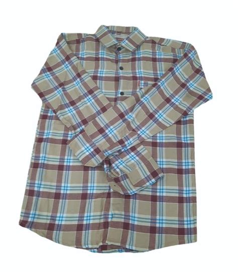 Large Checks Men Medium Beige Cotton Check Shirt Full Sleeves Casual