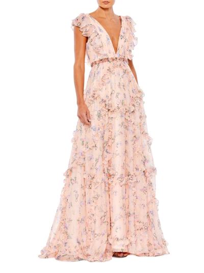 Mac Duggal Womens Floral Ruffled Cap Sleeve Gown In Pink Modesens