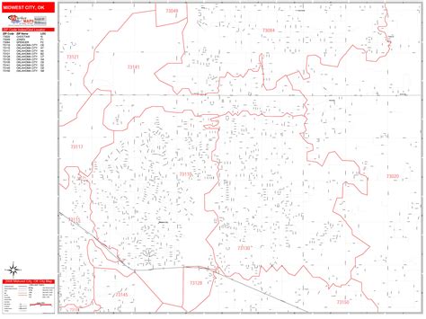 Midwest City Oklahoma Zip Code Wall Map Red Line Style By Marketmaps Mapsales