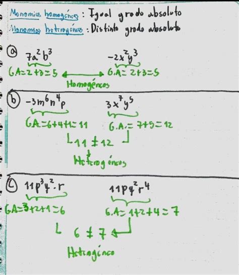 Determina Si Los Siguientes Monomios Son Homogeneos O Heterogeneos