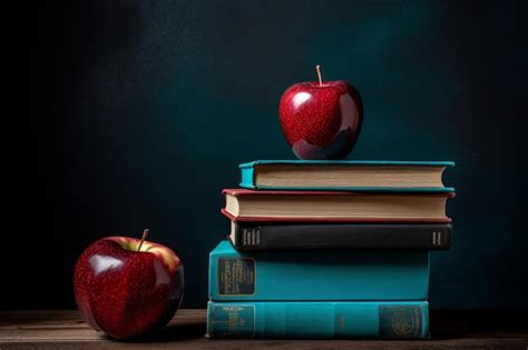 Una Pila De Libros Con Una Manzana Roja Encima Foto Premium