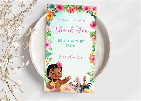 Editable Baby Moana Thank You Card Digital Baby Moana Invite Moana