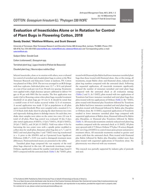 Pdf Evaluation Of Insecticides Alone Or In Rotation For Control Of