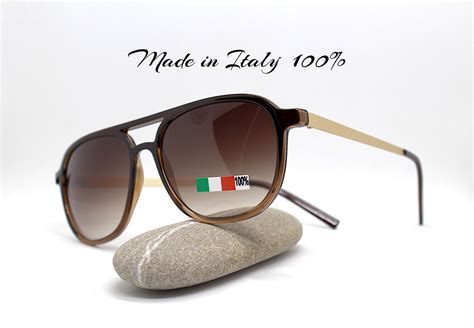 Made In Italy Man Sunglasses Square Aviator Pilot Gold Brown Classic Retrò Occhiali Da Sole Uomo