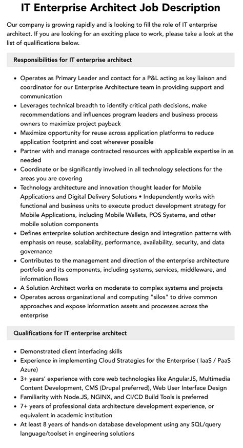 It Enterprise Architect Job Description Velvet Jobs