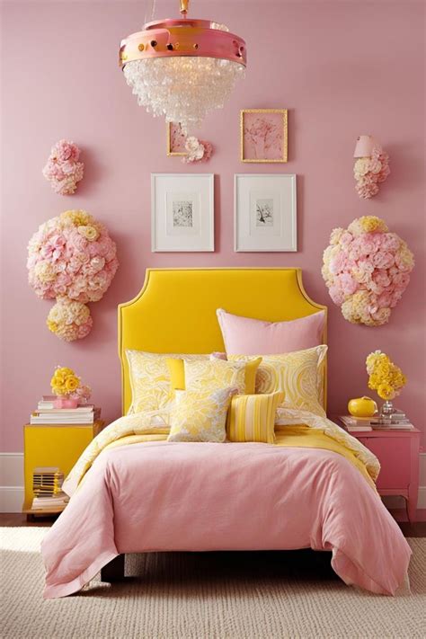 Cozy Pink And Yellow Bedroom Decor For Women In 2024 Yellow Bedroom