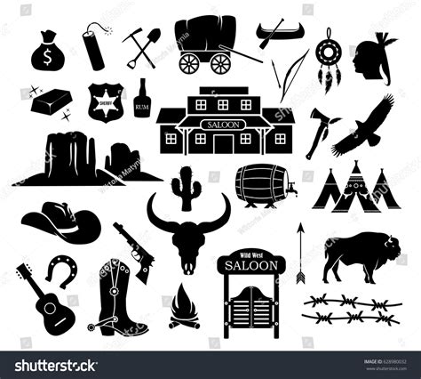 Cowboy Western Wild West Icon Set Stock Vector Royalty Free 628980032