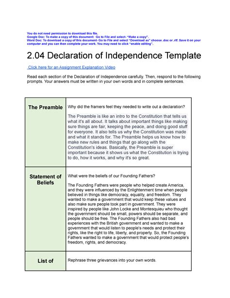 Copy Of Declaration Of Independence Template You Do Not Need