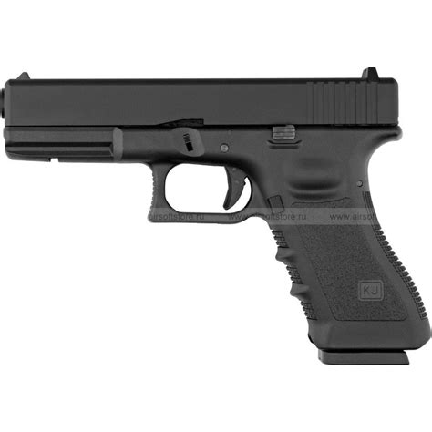 Страйкбольный пистолет Glock G17, грин-газ, Metal Slide, черный(KJW ...