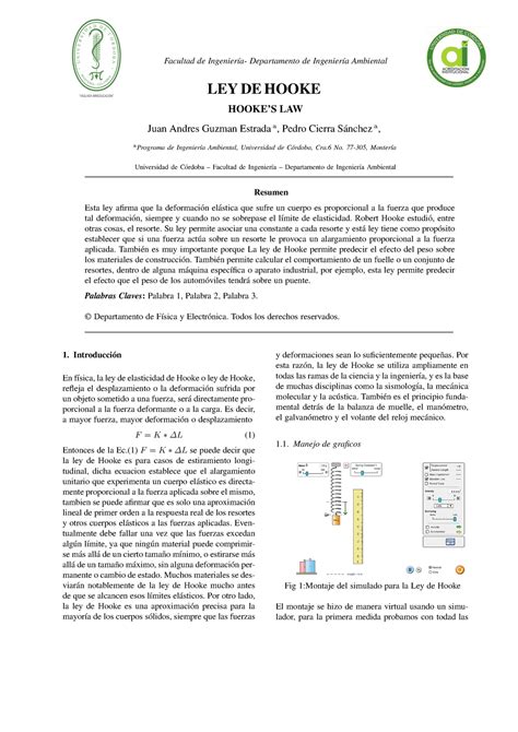 Ley De Hooke Facultad De Ingenier A Departamento De Ingenier A