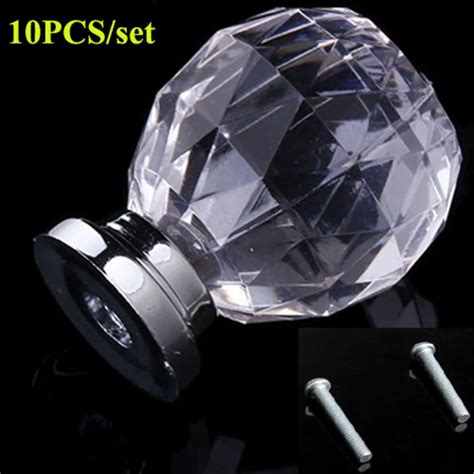 10PCS Set Diam 30mm Round Crystal Glass Ball Design Acrylic Handle