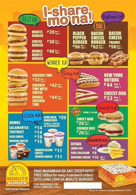 Menu At Minute Burger Restaurant Binalonan