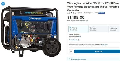 Westinghouse Wgen9500tfc 12500 Peak Watt Remote Electric Start Tri Fuel