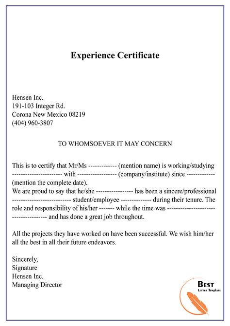 Experience Letter Format Wizardsmaz