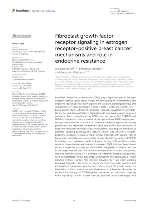 Pdf Fibroblast Growth Factor Receptor Signaling In Estrogen Receptor