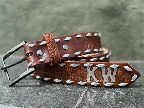 Personalized Hand Tooled Full Grain Leather Western Belt Etsy