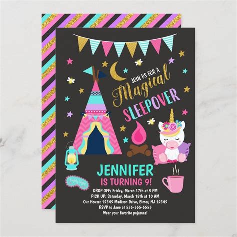 Unicorn Sleepover Party Birthday Invitation Zazzle Birthday