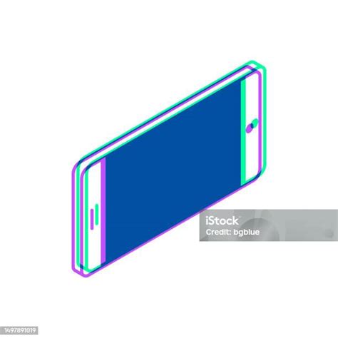아이소메트릭 스마트폰 수평 위치 흰색 배경에 두 가지 색상이 오버레이된 아이콘 3차원 형태에 대한 스톡 벡터 아트 및 기타