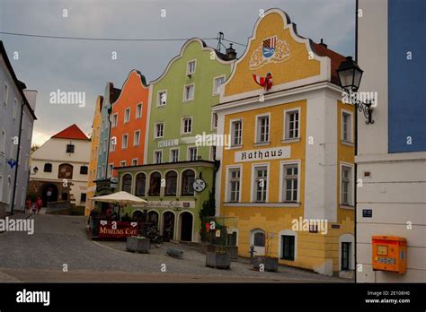 Colorful Houses And City Hall In Baroque Town Stock Photo Alamy