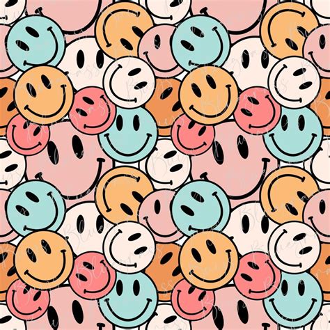 Retro Smiley Face Seamless Pattern Seamless Happy Face Etsy España