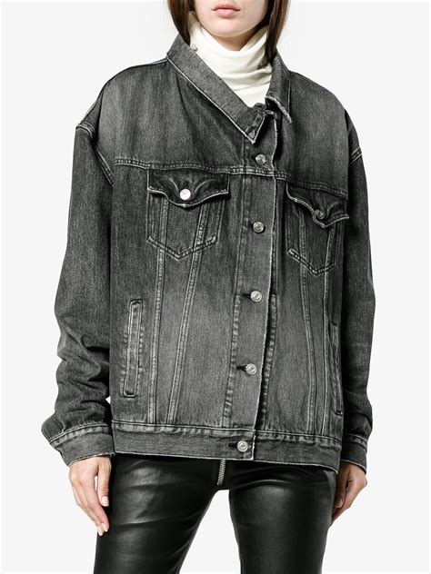 Balenciaga Long Sleeve Denim Jacket With Twisted Front Button In Black