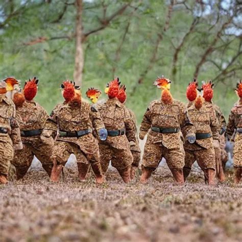 An Army Of Chickens In Soldier Outfits Ready To Charge Stable Diffusion