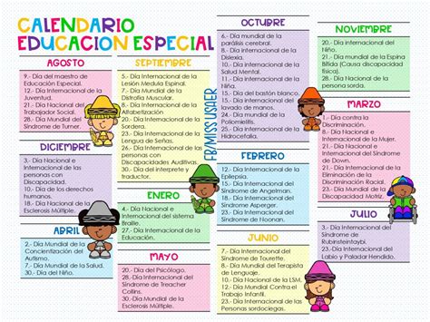 CALENDARIO EDUCACIÓN ESPECIAL con fechas IMPORTANTES