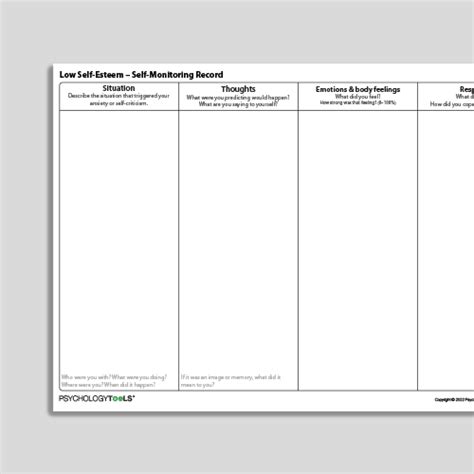 Low Self Esteem Self Monitoring Record Psychology Tools