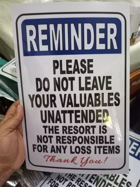 Please Do Not Leave Your Valuables Unattended Signage Pvc Plastic Like