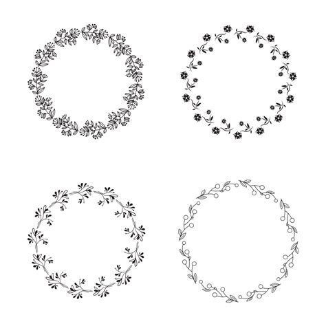 Set Of Hand Drawn Floral Wreath With Leaves Round Frames Vector Floral