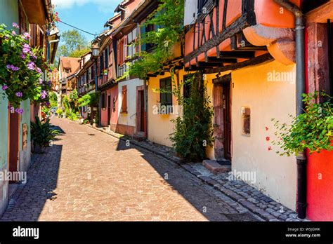 Colorful Picturesque Lane In The Old Town Of Kaysersberg Alsace Wine