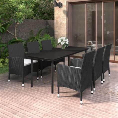 Vidaxl Piece Patio Dining Set With Cushions Poly Rattan And Glass