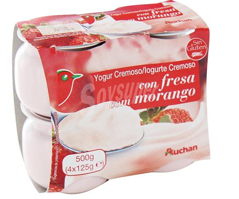 Auchan Yogur Cremoso Azucarado Con Fresa Y Nata Pack De 4 Unidades De