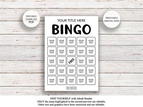 Editable Bingo Cards Template Custom Bingo Game Printable | Etsy