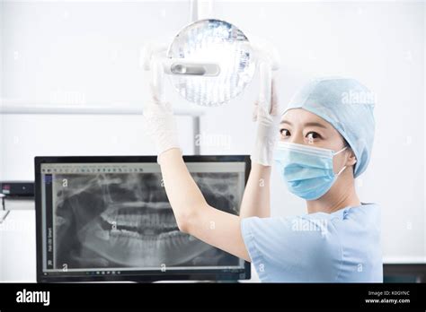 Side View Portrait Of Smiling Female Dentist Stock Photo Alamy