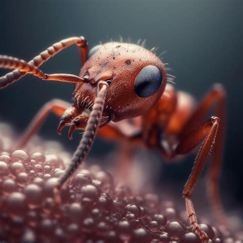 Un Primer Plano De Una Hormiga Roja Con Ojos Negros Y Fondo Negro