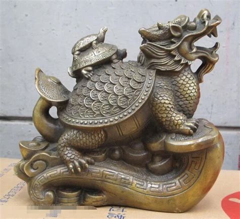 China Bronze Feng Shui Mascot Carved Shell Coin Dragon Turtle Ntrd