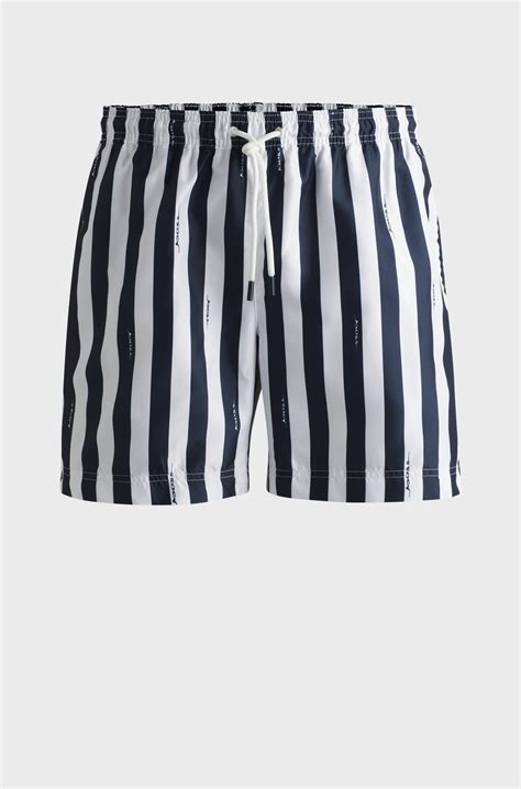 Boss Striped Quick Dry Swim Shorts With Handwritten Logos