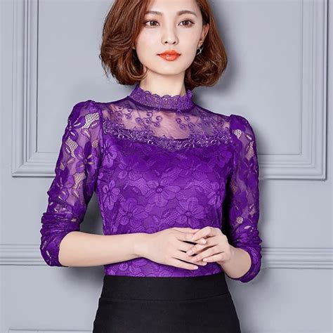 Sexy Transparent Thin Blouse Lace Turtleneck Women S Shirt Long Sleeve