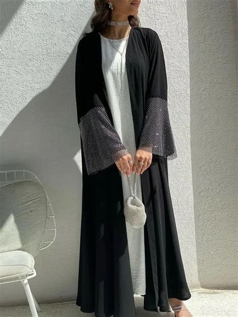 Kimono Preto Aberto Abaya Para Mulheres Ramadan Kaftan Turquia Kaftan