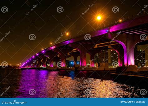 Night View of the Bridge in Downtown Miami Stock Image - Image of urban ...