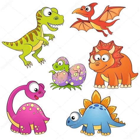 Conjunto De Dinosaurios De Dibujos Animados Vector De Stock Por