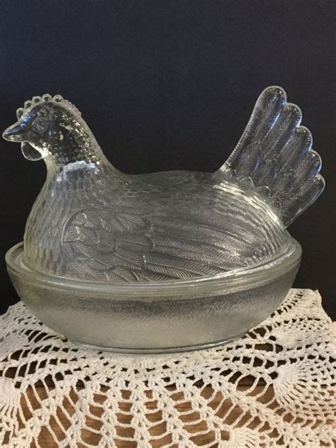 Vintage Glass Hen On Nest Indiana Glass Clear Made In Usa Etsy Indiana Glass Hens On Nest