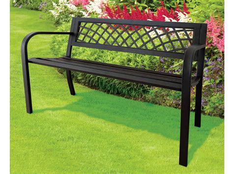 New Black 3 Seater Metal Garden Outdoor W Lattice Back Park Bench Seat