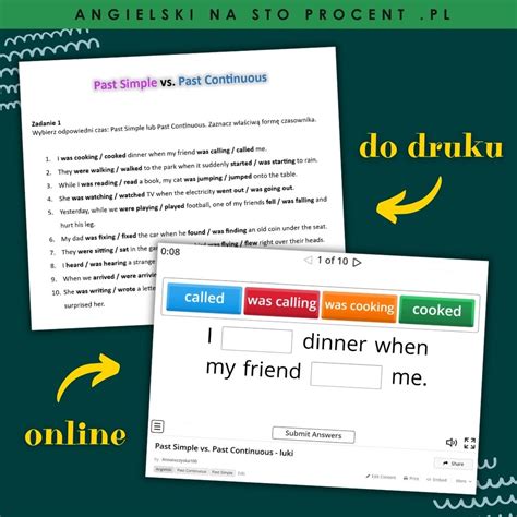 Past Simple Vs Past Continuous Grafika Wiczenia Z Kluczem