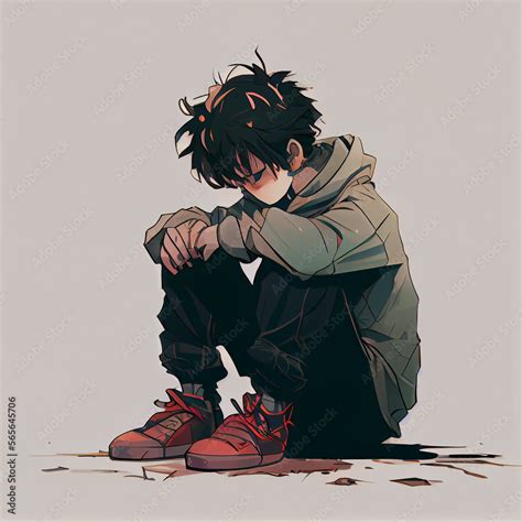 Illustration Of A Sad Boy Animegenerative Ai Technology Ilustración De Stock Adobe Stock