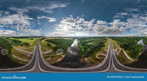 Aerial Full Spherical Seamless Hdr 360 Panorama Over Huge Road Junction