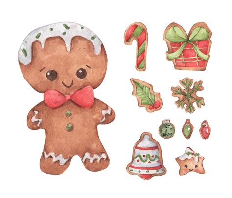 Set Of Gingerbread Cute Cookies Watercolor Christmas Card 3084390